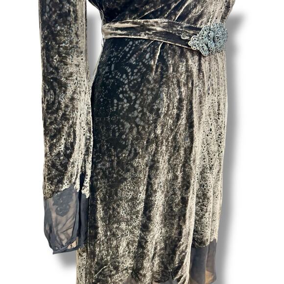 Eli Tahari Size 4 Brown Laser Cut Silk Blend Velvet Dress Fairy Whimsy Goth - Picture 5 of 8
